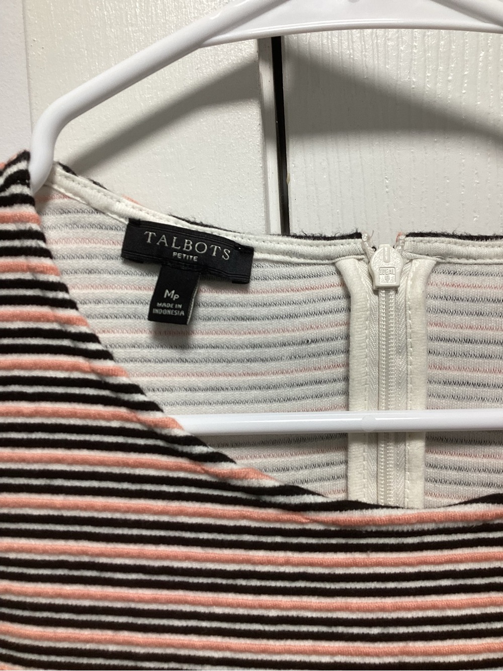 Talbots Petite Striped Crop Top in Coral, Black & White